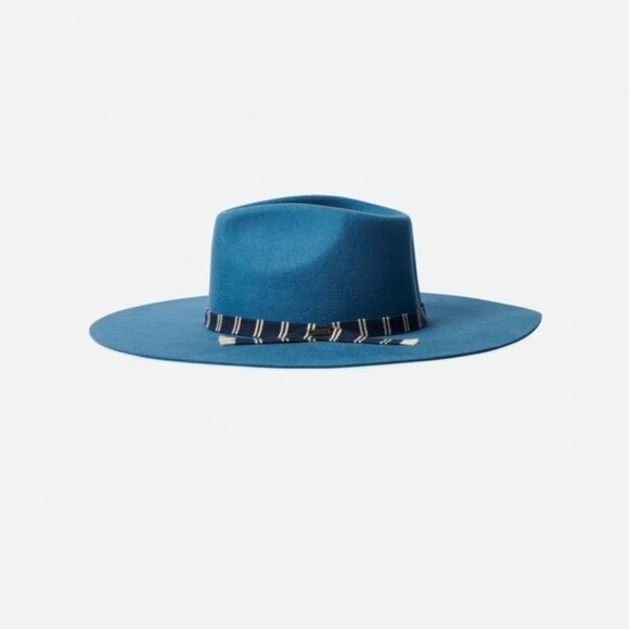Brixton Leigh Australian WOOL FELT Wide Brim Fedora Hat INDIE TEAL BLUE NEW - Picture 1 of 15